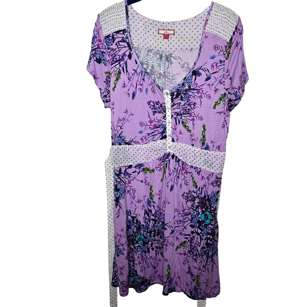 Joe Browns Purple Multicolor Floral Polka Dot V-Neck Dress Size 12